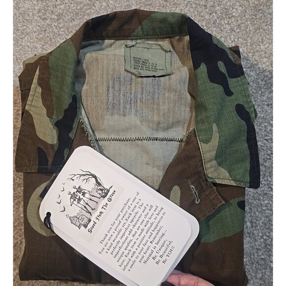 OOAK Upcycle Military Camo Jacket The Doors Rock Music Graphic Tee Boyfriend ML - Picture 10 of 10